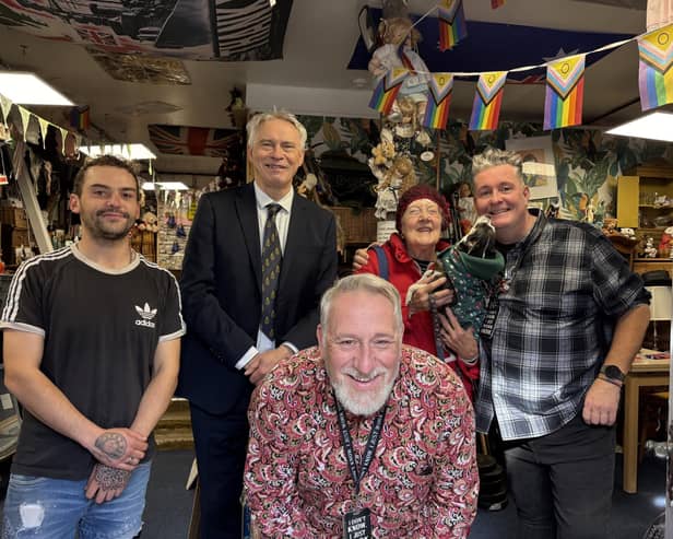 Danny Dawes (front) with the High Sheriff of West Sussex Gary Shipton and some of the Grandads Front Room team. Photo: contributed