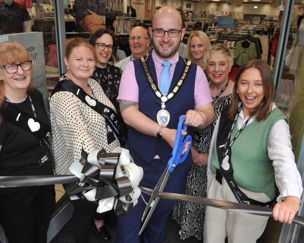 Littlehampton mayor Freddie Tandy officially reopened the Peacocks store in Littlehampton High Street