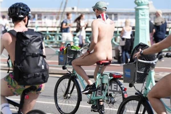 Cyclists at last year's Brighton Naked Bike Ride. Photo by Eddie Mitchell