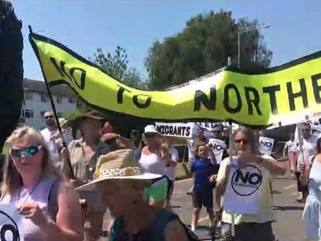 Protest march against proposed asylum seeker centre earlier this year