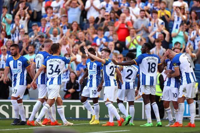 Brighton scored five – and had another controversially disallowed by VAR – as they swept struggling Leicester aside in an enthralling Premier League match at the Amex. (Photo by Ryan Pierse/Getty Images)