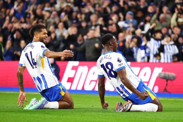 Danny Welbeck and Georginio Rutter both scored in Brighton's superb 3-2 win over Tottenham. (Photo by Bryn Lennon/Getty Images)
