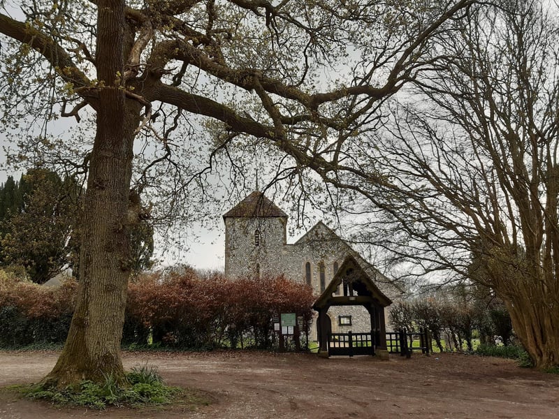 If you drive up, you can use the church car park. The walk starts by going through the lychgate into the churchyard.