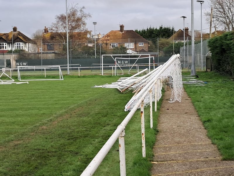 Children were ‘sitting in the stand for a debrief session’ when a large fire broke out at a football club in East Sussex – with the incident being treated as arson.
