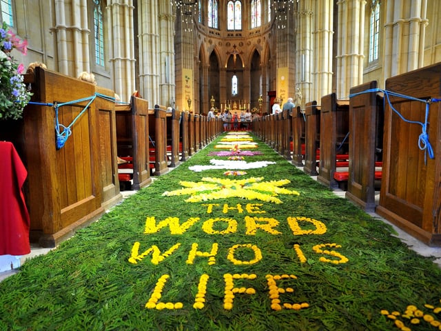 Corpus Christi Carpet of Flowers 2022 at Arundel Cathedral. Pic S Robards SR2206162