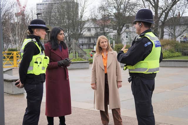 PCC Katy Bourne and CC Jo Shiner with the Home Secretary