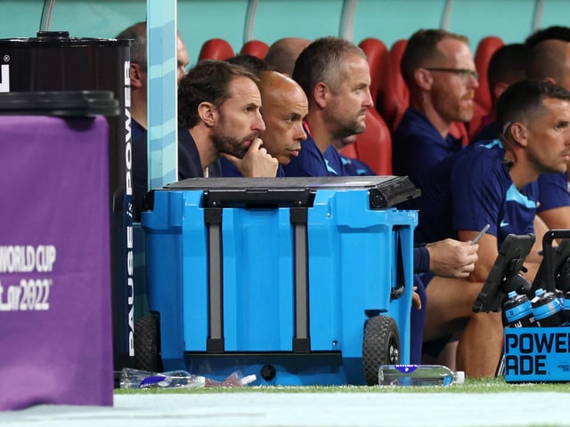 AL KHOR, QATAR - DECEMBER 04: Gareth Southgate, Head Coach of England, is seen during the FIFA World Cup Qatar 2022 Round of 16 match between England and Senegal at Al Bayt Stadium on December 04, 2022 in Al Khor, Qatar. (Photo by Clive Brunskill/Getty Images)