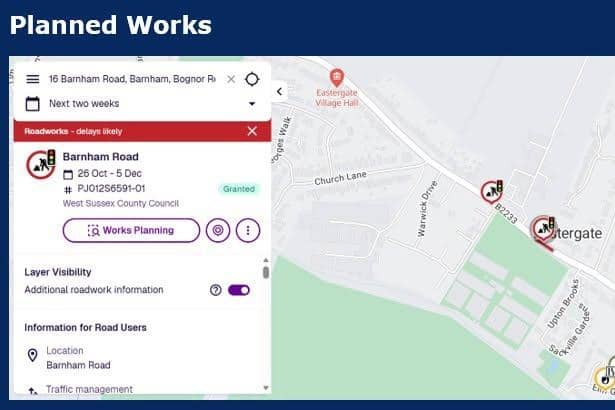 Phase one of the planned A29 roadworks are scheduled to begin next week, running from October 26 to December 5. Photo: West Sussex Highways.