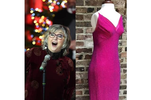 Left photo by Stuart C. Wilson/Getty Images, right photo of the dress from WayfinderWoman