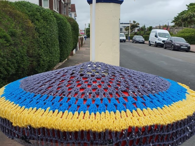 Ukraine flag in Royal Parade, Eastbourne
