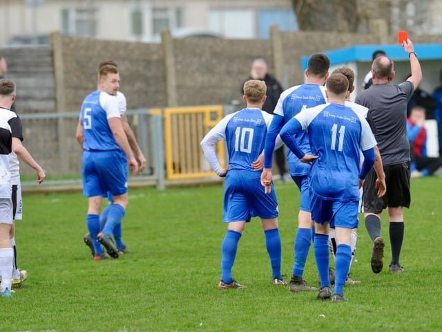 Action from Shoreham's 1-0 win over East Preston at Middle Road in division one of the SCFL