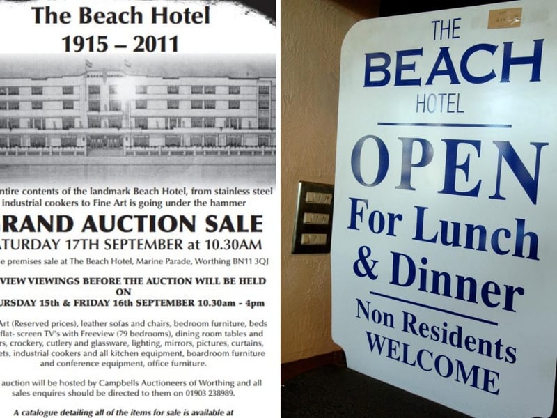 Signs and notices ahead of the auction at The Beach Hotel in Worthing in September 2011