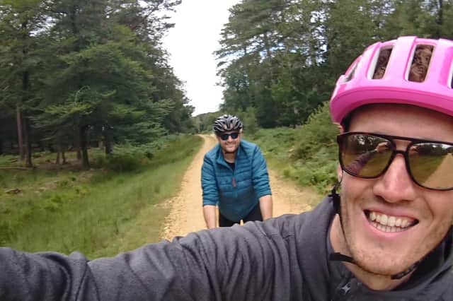 Tom and Joe on a cycling trip in the New Forest six weeks before Joe died