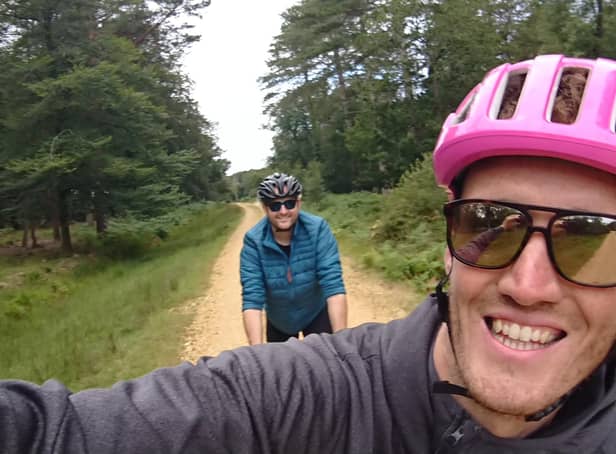 Tom and Joe on a cycling trip in the New Forest six weeks before Joe died