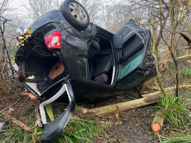 A rolled over car on London Road, just outside Burgess Hill, on Christmas Eve (Tuesday, December 24)