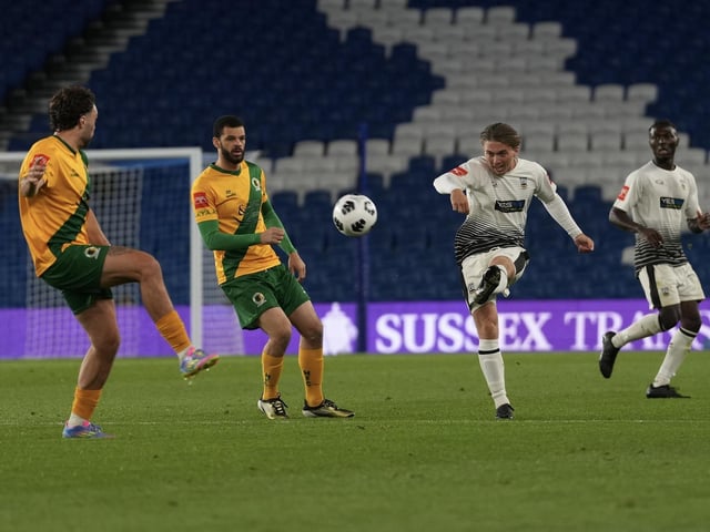 Littlehampton Town and their fans at the Sussex Transport Senior Cup final at the Amex Stadium