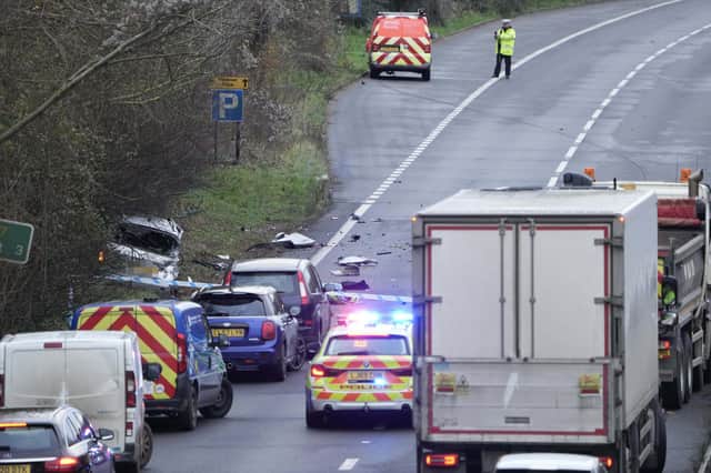 A road traffic accident on the A27 today. Photo: Eddie Mitchell.
