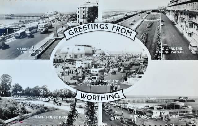 Greetings From Worthing comes with five pictures, showing Marine Parade and the pier entrance, Marine Parade and the beach, Beach House Park, The Gardens in Marine Parade, and the pier and lido
