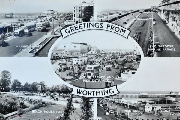 Greetings From Worthing comes with five pictures, showing Marine Parade and the pier entrance, Marine Parade and the beach, Beach House Park, The Gardens in Marine Parade, and the pier and lido