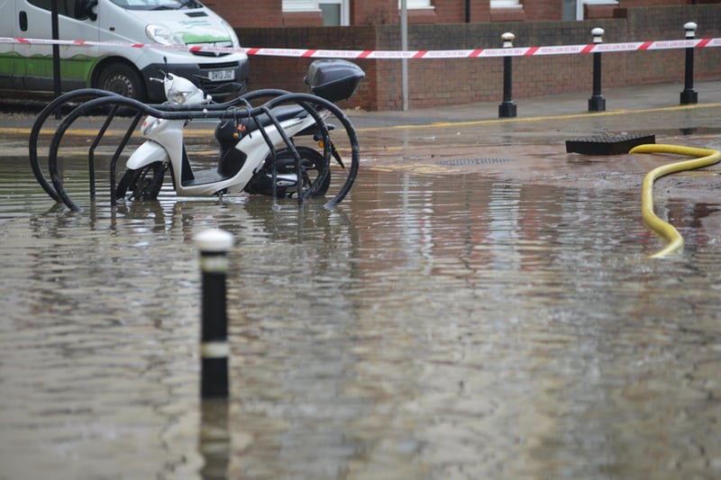 Flooding in Hastings town centre.