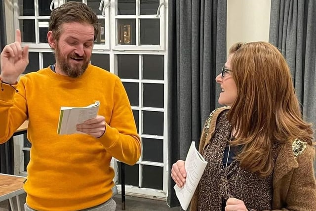 Gavin O'Neill as Simon and Cat Byrne as Karen in rehearsal for Muswell Hill, Southwick Players' April production