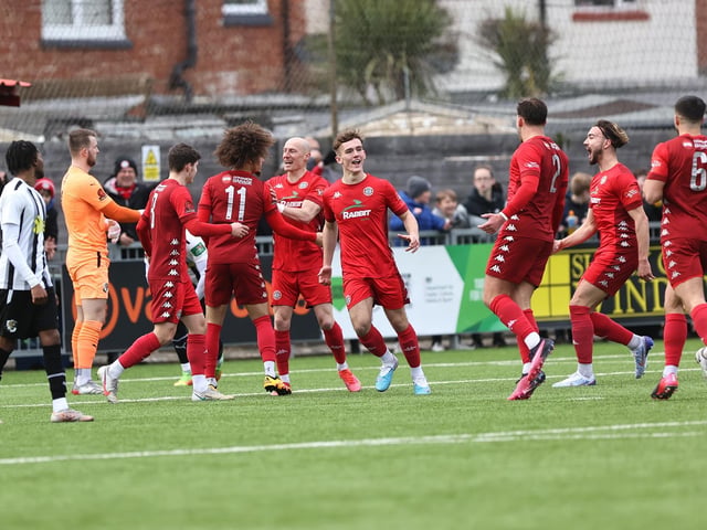 Action from Worthing's superb 3-0 win at home to Dartford in the National League South at Woodside Road