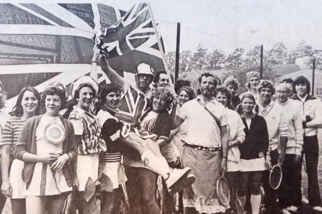 Members of Rudgwick Tennis Club celebrate the jubilee in 1977