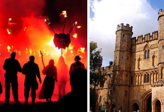Guy Fawkes Night being celebrated in Battle alongside a view of the towns famous Abbey. Ironically, the Battle area was once the base of Britains biggest gunpowder manufacturing industry.