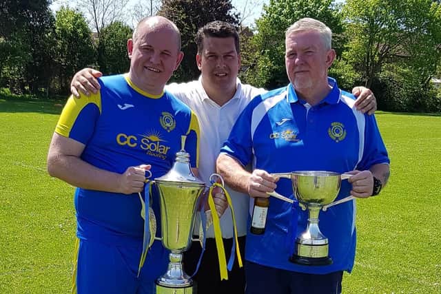 Jon Tucker with  coach Darrel Lineham coach, and assistant manager Mark Rowland