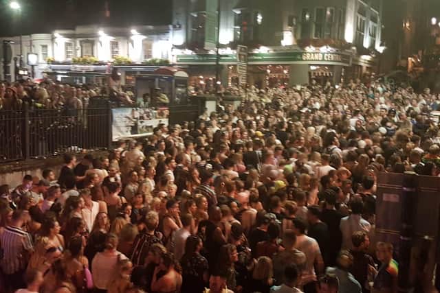 The scene outside Brighton Station on Saturday after Britney performed at Brighton Pride