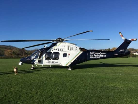 An air ambulance landed at Steyning Memorial Field. Picture: Millie Croft