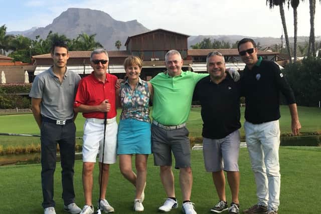 On the first tee of Golf Las Americas - Believe it or not, only one of these likely-looking lads and ladies is a professional golfer!