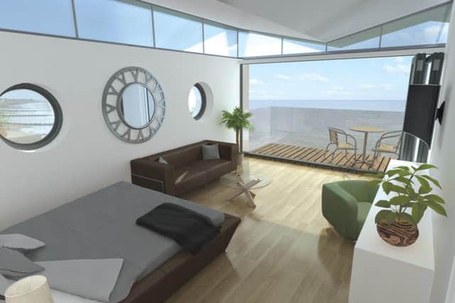 All nine modern rooms have a glass front looking out to sea. Images Ivon Blumer Architects Ltd