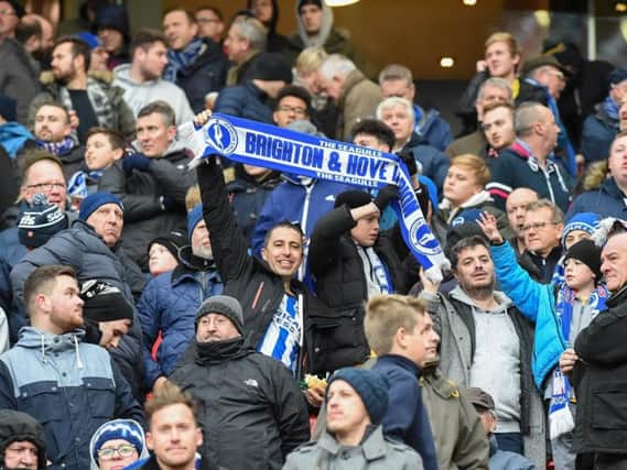 Albion fans pictured at Old Trafford. Picture by Phil Westlake (PW Sporting Photography)