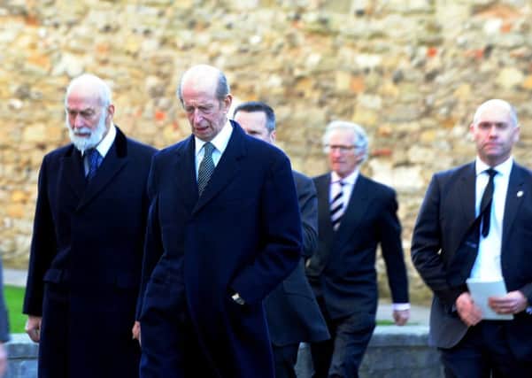 The Duke of Kent, front right and Prince Michael of Kent, left, arriving at the Cathedral. All pictures Kate Shemilt ks171474-4