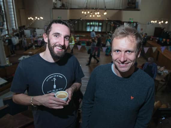 Adam Buckingham and Anthony Prior at one of Real Junk Foods pop-up cafes at One Church