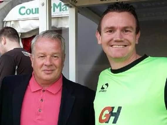 Steve Herbert and fellow Reds fan Robert Lowndes with Dermot Drummy before a supporters' charity match at the Checkatrade last year.