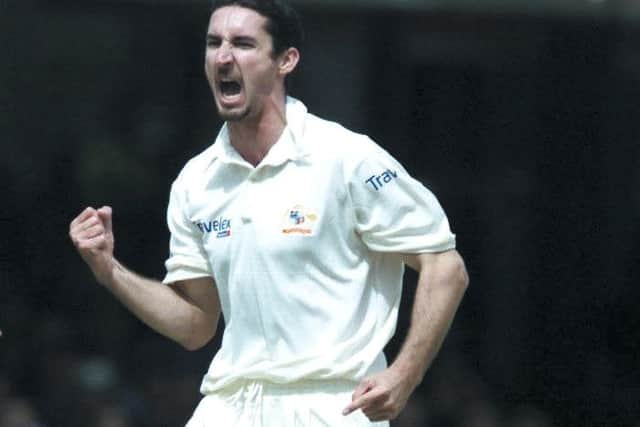 Jason Gillespie takes a wicket at Lord's during the 2001 Ashes series