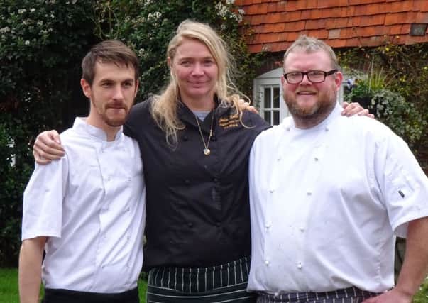 (From left) Ben Varley (Head Chef), Jodie Kidd, and Andrew MacKenzie (Executive Head Chef)