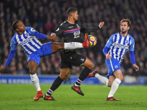 Jose Izquierdo challenges Ruben Loftus-Cheek as Davy Propper looks on. Picture by Phil Westlake (PW Sporting Photography)