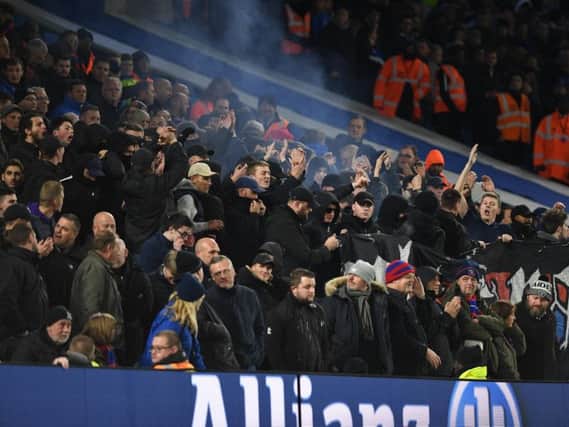 Crystal Palace fans cheer their side on during last night's match. Picture by Phil Westlake (PW Sporting Photography)
