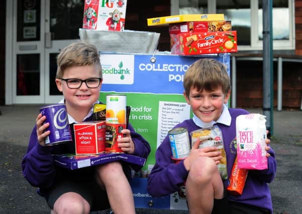 Nine-year-olds Olly Wright and Finley Hills are collecting for the Chichester District Foodbank. Picture: Kate Shemilt ks171482-1