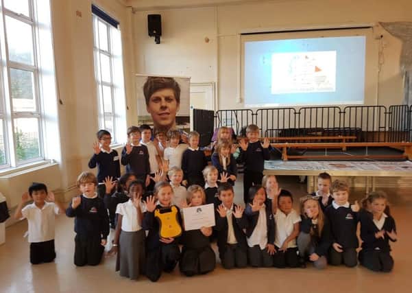 Lyndhurst Infant School in Worthing with the defibrillator presented by The Connor Saunders Foundation SUS-170412-104835001