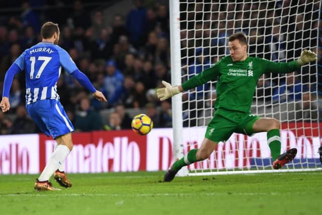 Glenn Murray is denied by Simon Mignolet. Picture by Phil Westlake (PW Sporting Photography)