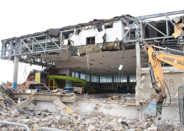 The demolition of the Aquarena building continues. Picture: Eddie Mitchell