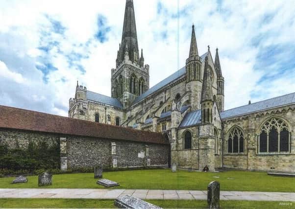 A visualisation of what Chichester Cathedral might look like with a grey lead roof instead of the old green copper one. SUS-170830-123221001