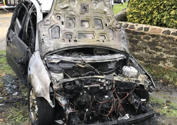 A car was destroyed by a blaze in Lordings Road in Adversane. Photo by Billingshurst Fire and Rescue Service.