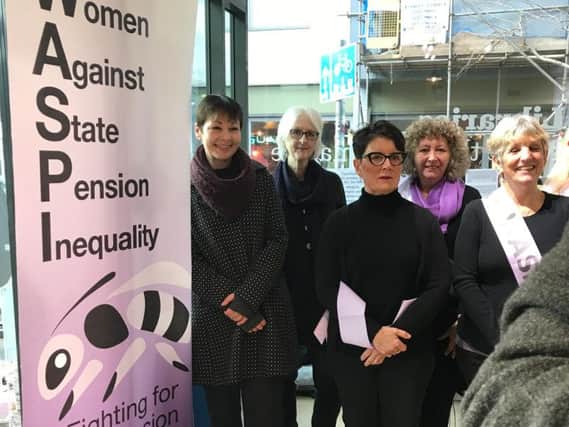 Caroline Lucas with the WASPI campaigners on Saturday