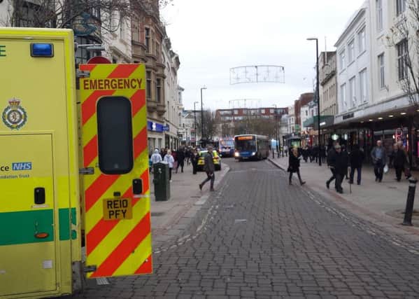 Police and ambulance were called to a shoplifting incident in South Street, Worthing. Picture: Michael Drummond