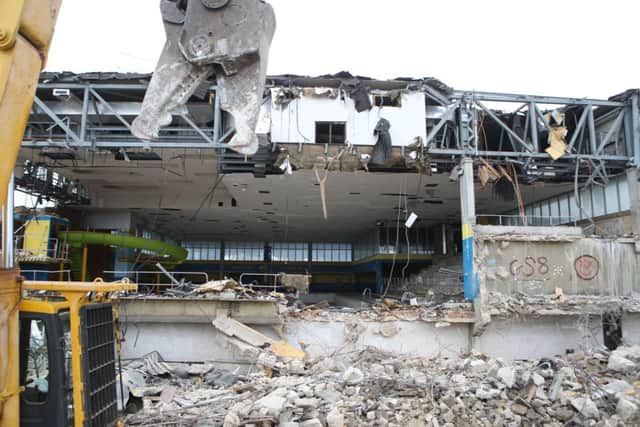The demolition of the Aquarena building continues. Picture: Eddie Mitchell